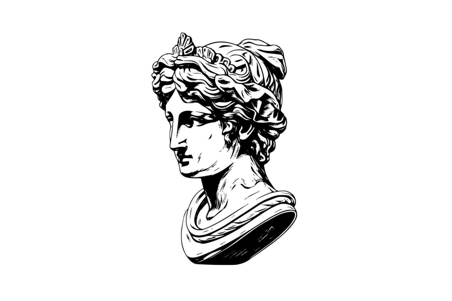 Antique statue head of greek sculpture sketch engraving style vector illustration.