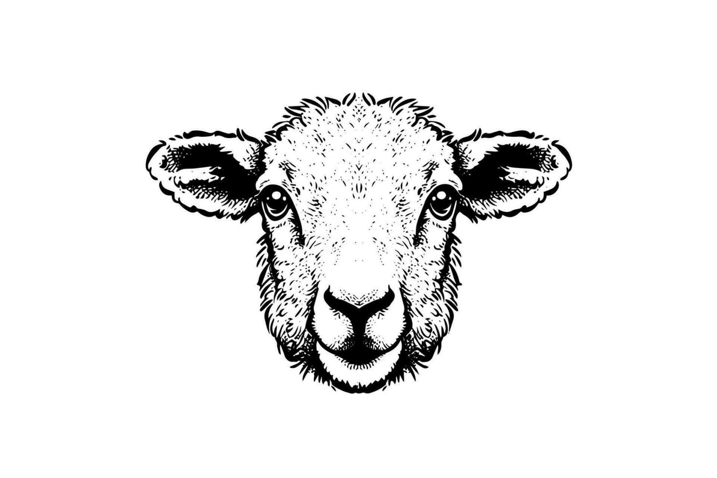 Cute sheep or lamb head engraving style vector illustration.  Realistic image.