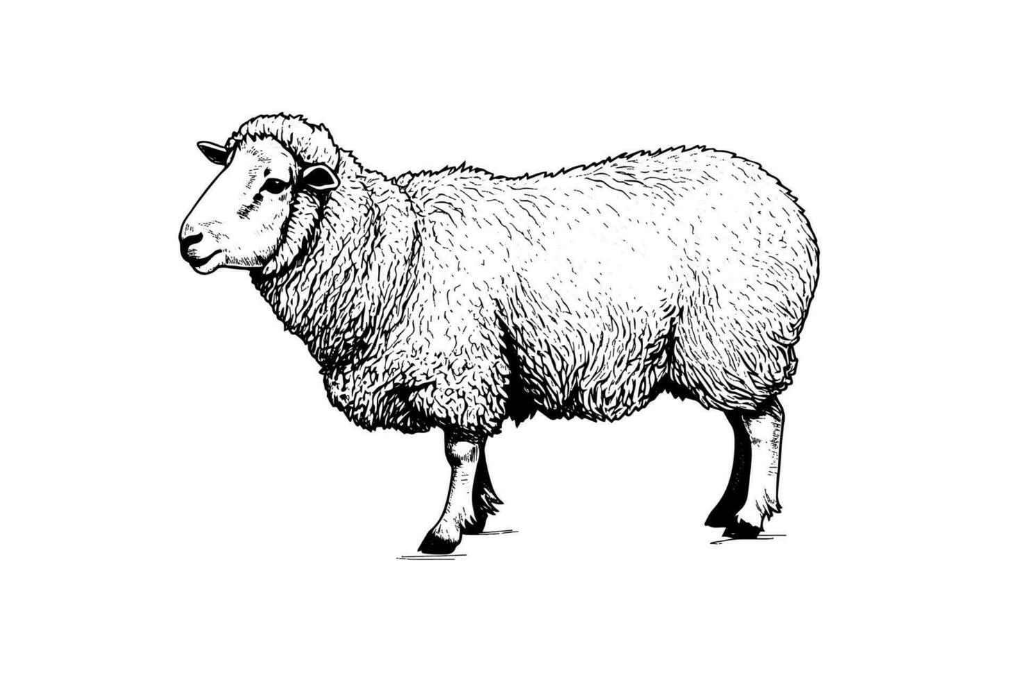 Cute sheep or lamb engraving style vector illustration.  Realistic image.