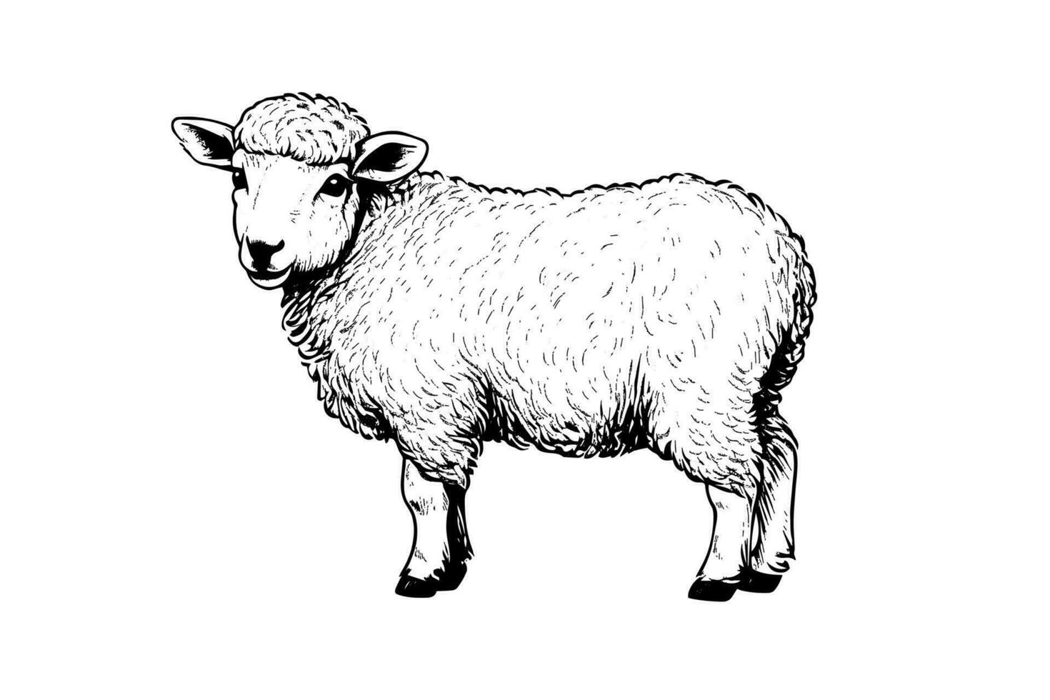 Cute sheep or lamb engraving style vector illustration.  Realistic image.