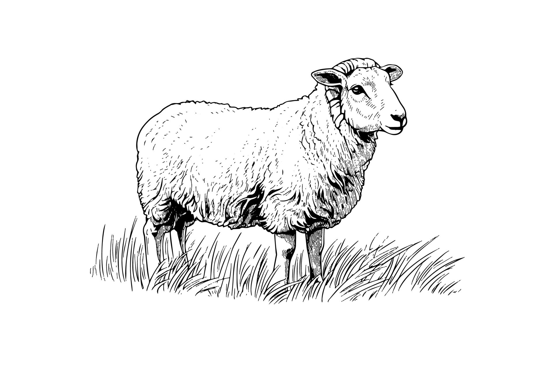 Cute sheep or lamb engraving style vector illustration. Realistic image