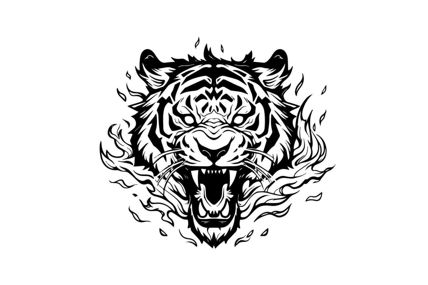 Tiger mascot sport or tattoo design. Black and white vector illustration logotype sign art.