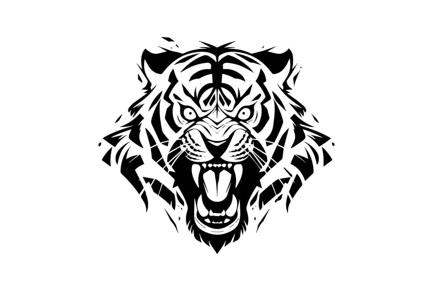 Tiger mascot sport or tattoo design. Black and white vector illustration logotype sign art.