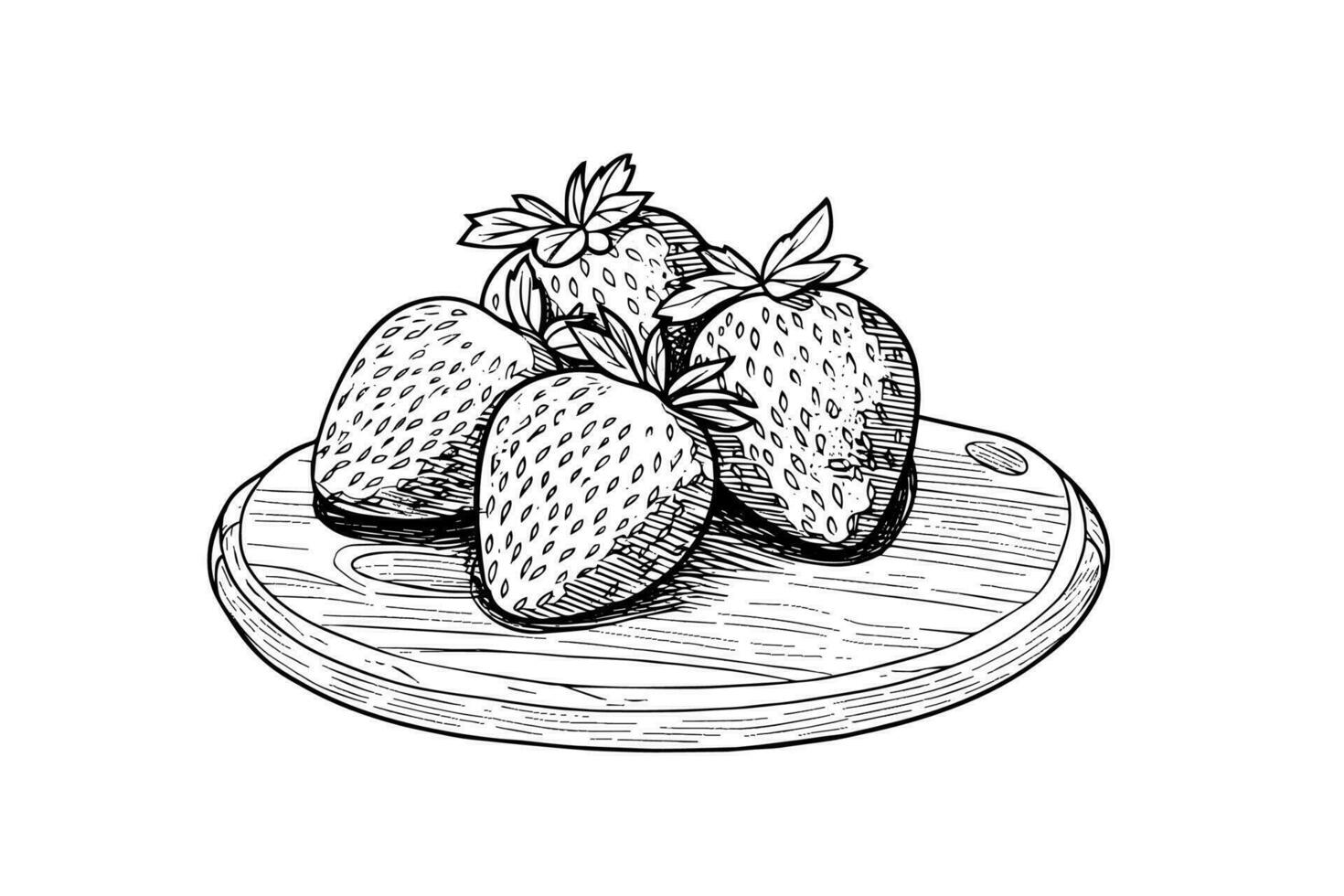Strawberry on desk in engraving style. Design element for poster, card, banner, sign. Vector illustration.