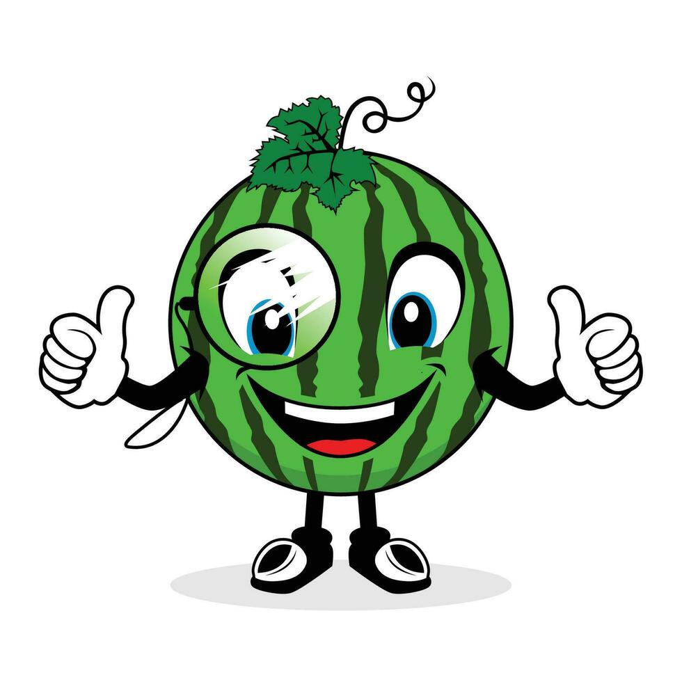 Smiling Face Watermelon Mascot with glasses Giving Thumbs Up vector