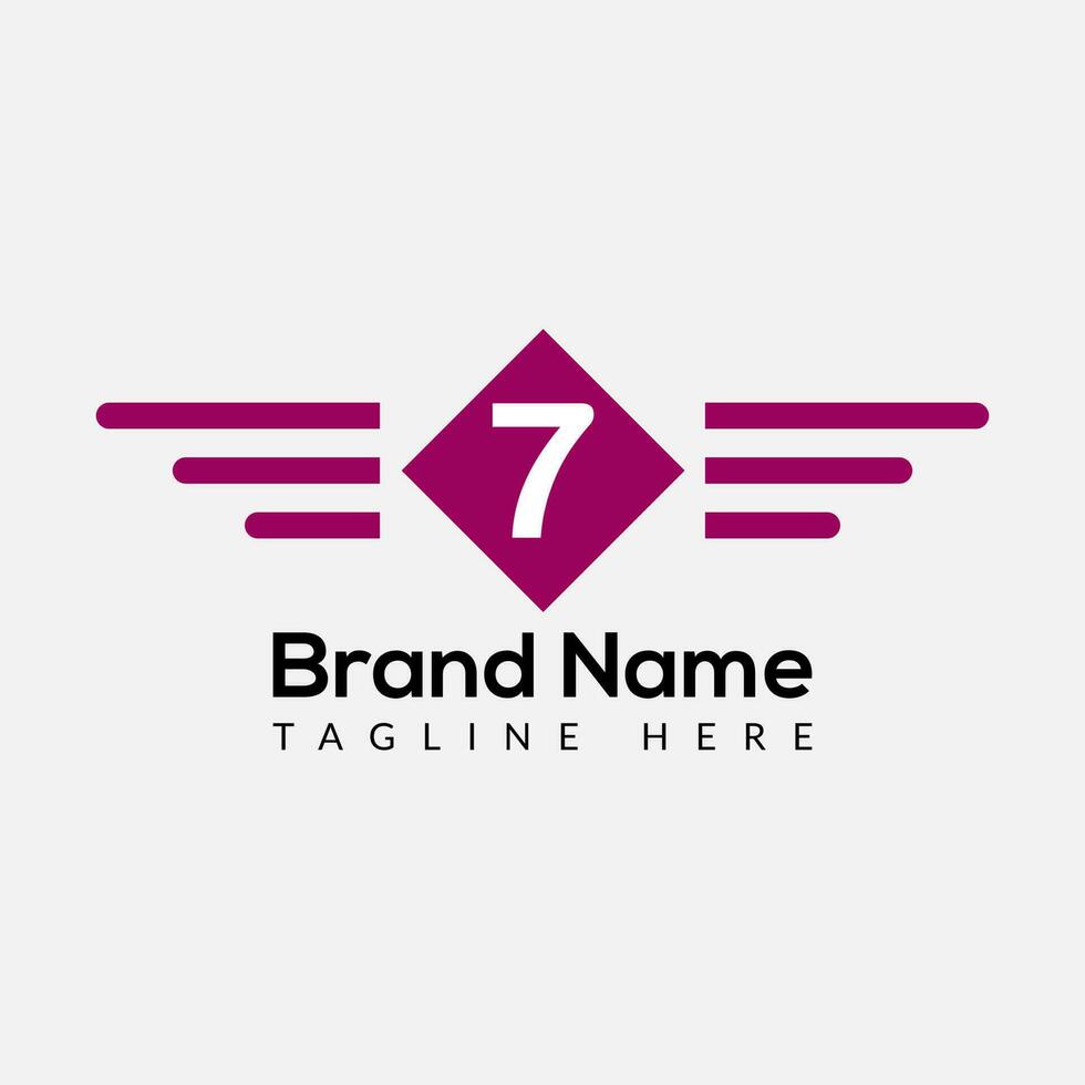 Wing Logo On Letter 7 Template. Wing On 7 Letter, Initial Wing Sign Concept Template vector