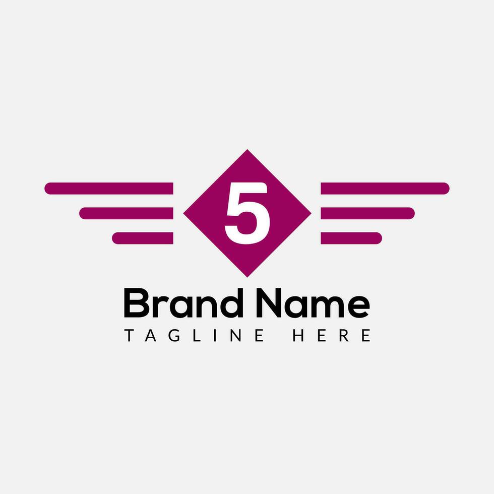 Wing Logo On Letter 5 Template. Wing On 5 Letter, Initial Wing Sign Concept Template vector