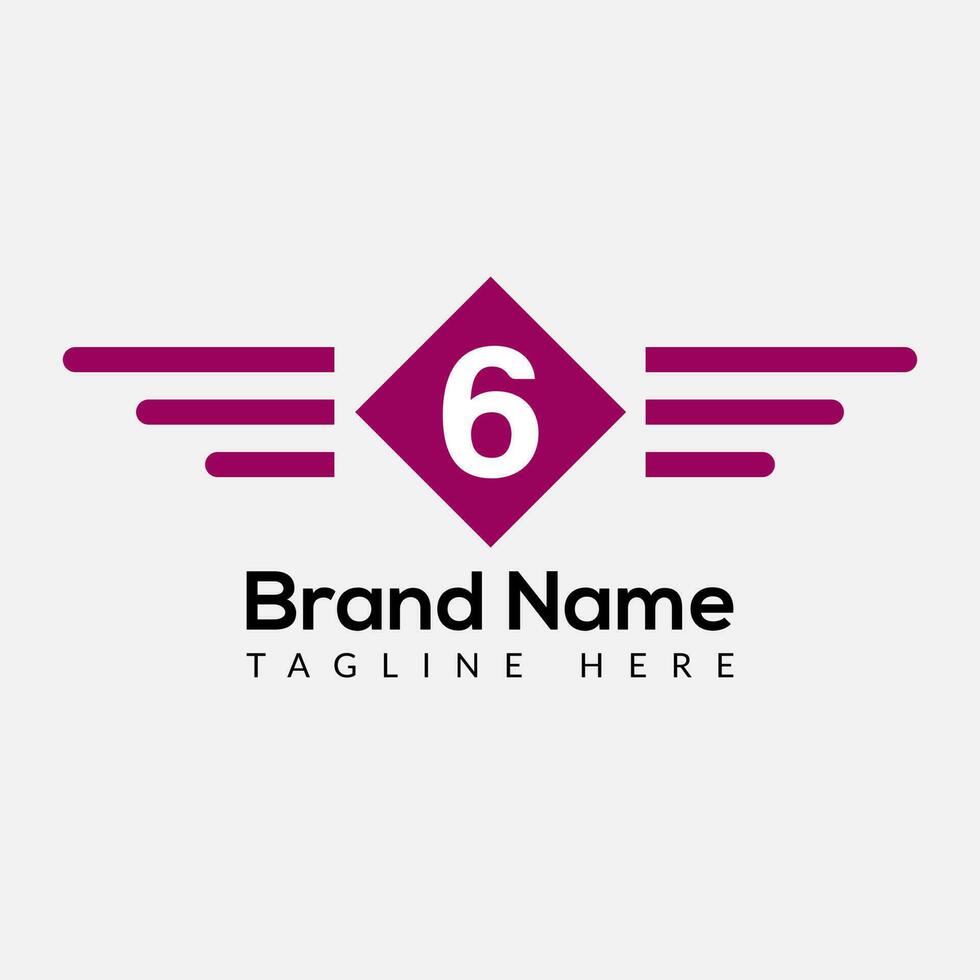Wing Logo On Letter 6 Template. Wing On 6 Letter, Initial Wing Sign Concept Template vector