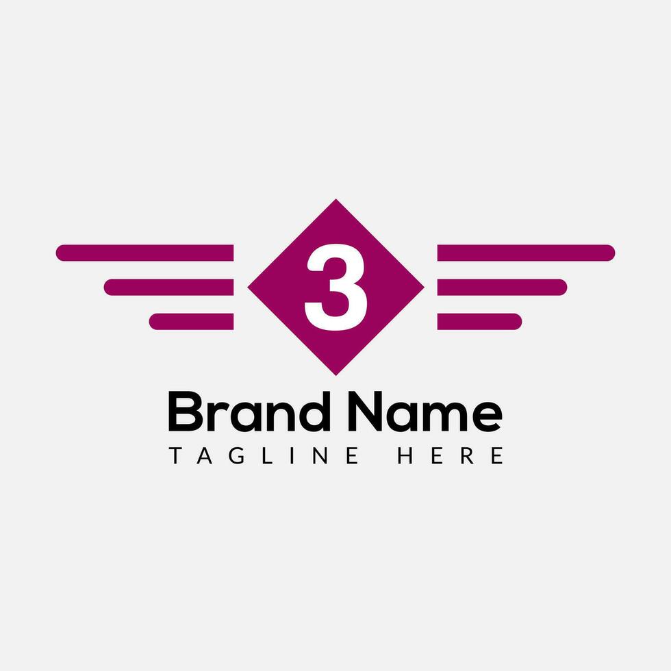 Wing Logo On Letter 3 Template. Wing On 3 Letter, Initial Wing Sign Concept Template vector