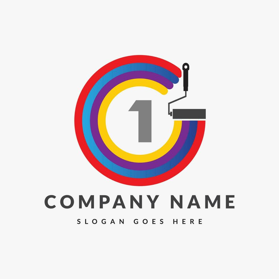 Paint Logo On Letter 1 Template. Paint Logo On 1 Letter, Initial Paint Sign Concept Template vector