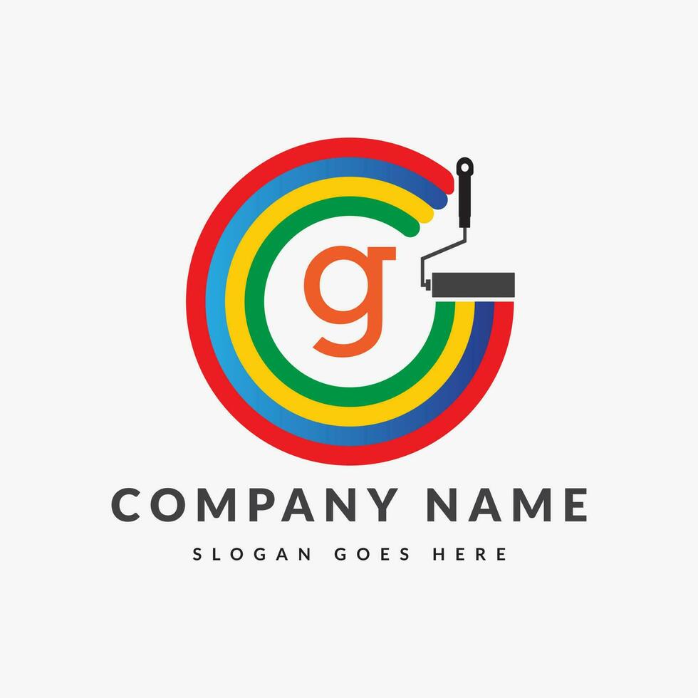 Paint Logo On Letter G Template. Paint Logo On G Letter, Initial Paint Sign Concept Template vector