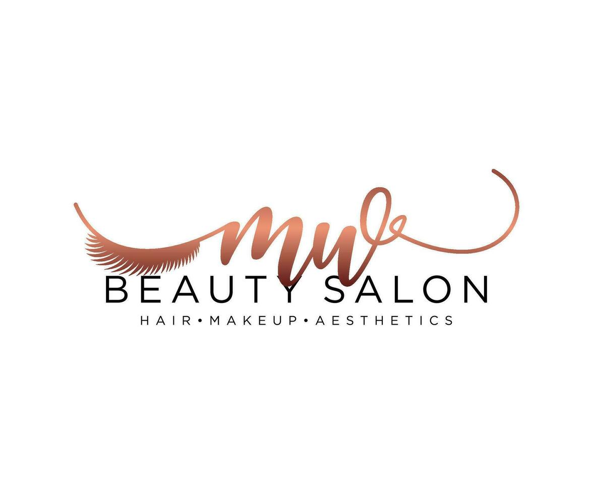 Initial MW feminine logo collections template. handwriting logo of initial signature, wedding, fashion, jewerly, boutique, floral and botanical with creative template for any company or business. vector