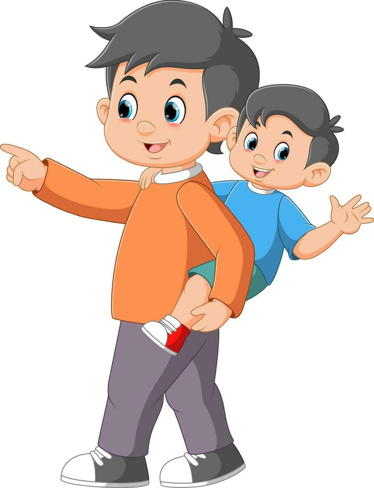 father carry his son piggy back vector