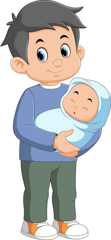 Newborn father holding newborn baby in home vector