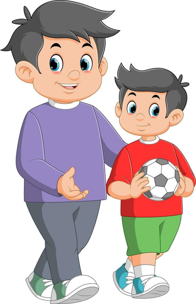 with father and son playing soccer vector