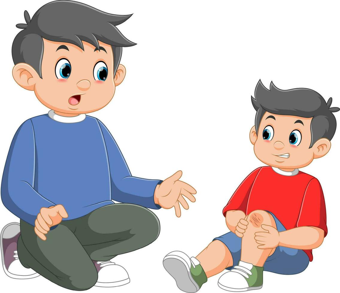 father calming and consoling his little crying boy vector