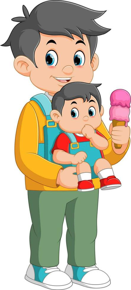 Father and son eating ice cream together vector