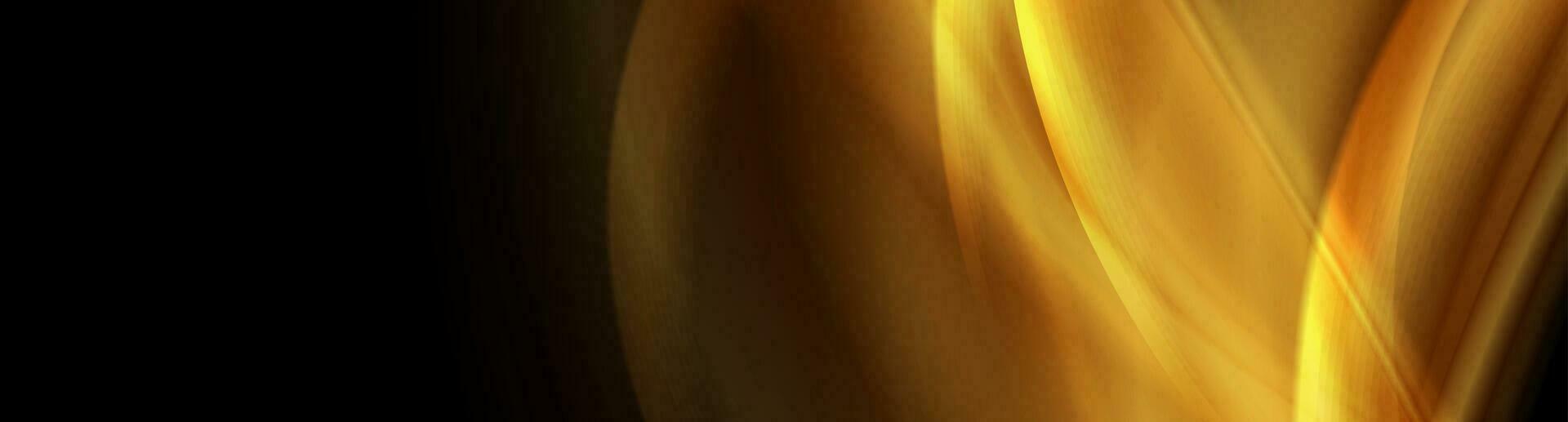 Golden smooth abstract waves on black background vector