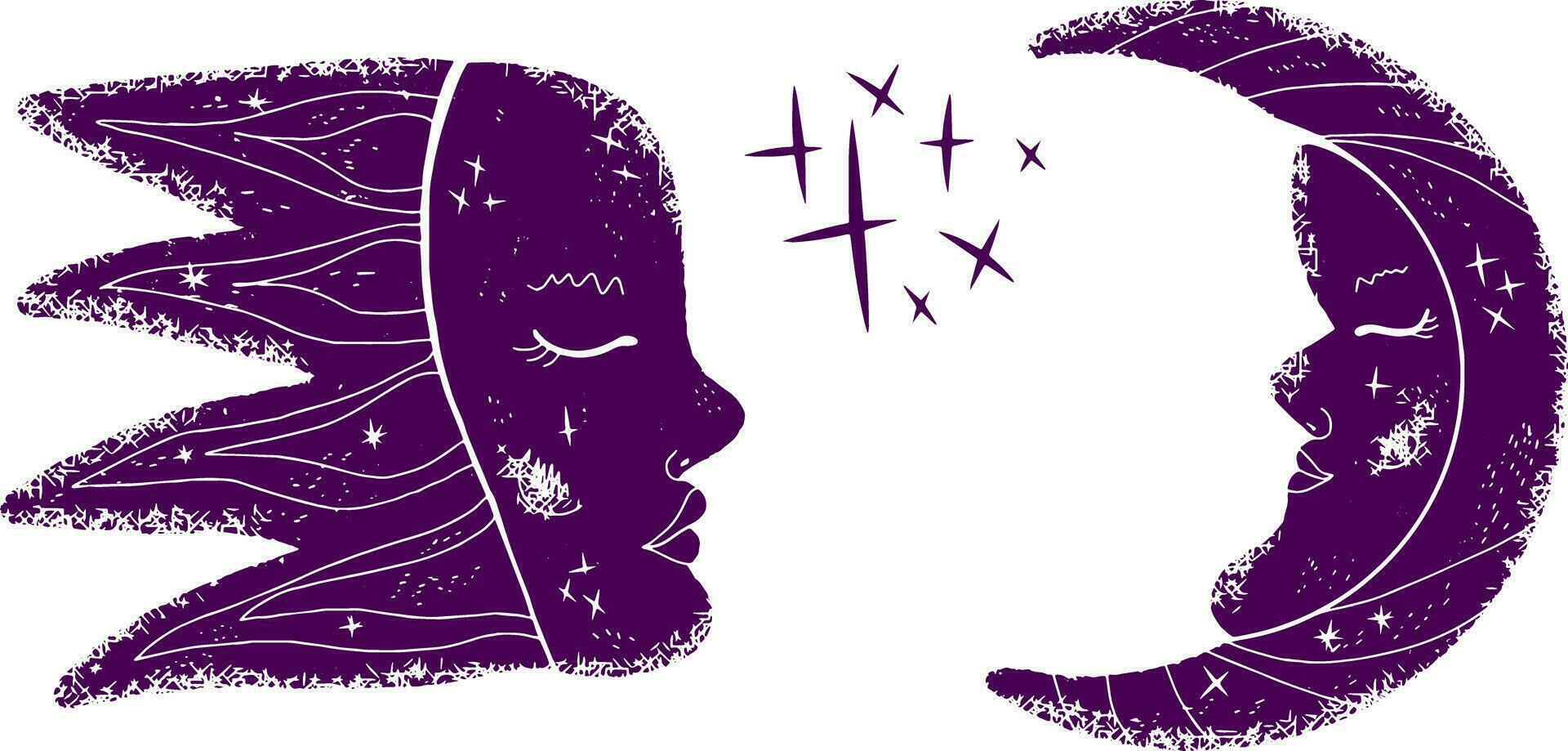 a purple moon and a woman with a star on her face vector