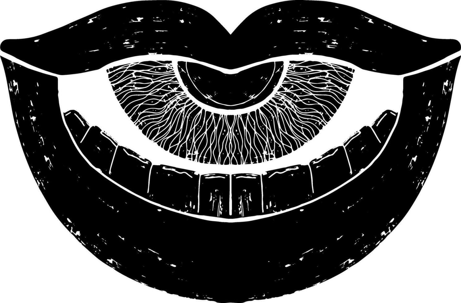 a black and white drawing of a mouth with teeth vector