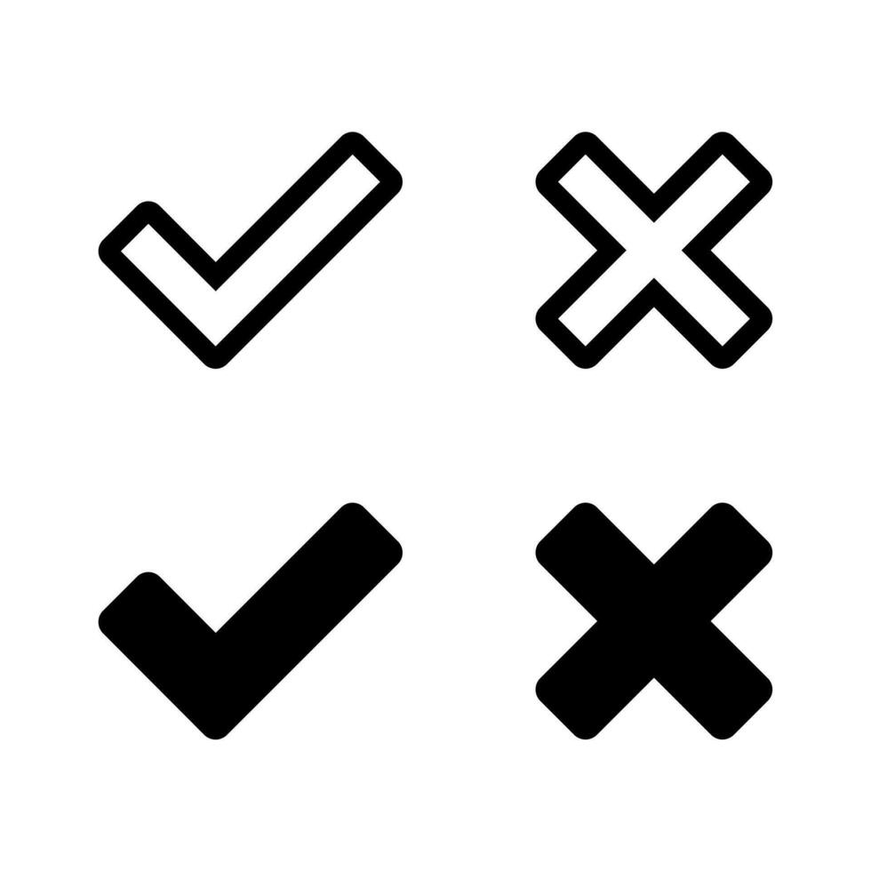 cheque marca y X cruzar icono vector. aprobar y rechazar firmar símbolo aislado en blanco antecedentes vector