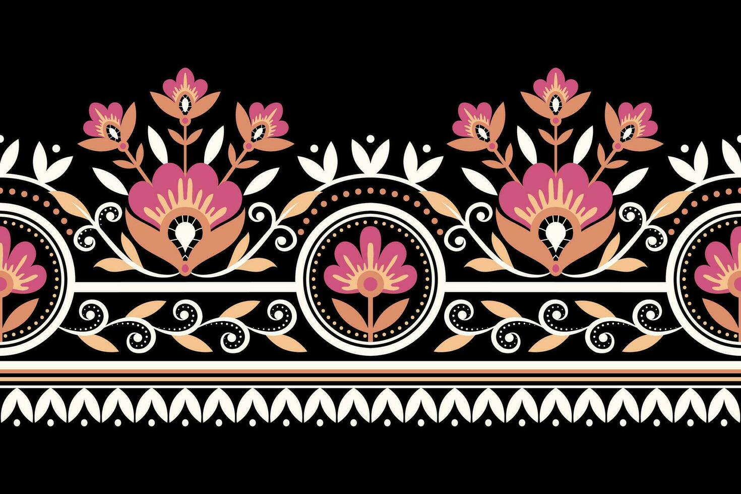 Ethnic Seamless borders and flower ornament motif draws working illustration flowers and  ornament motif design elements Neckline pattern lace embroidery textile floral vector