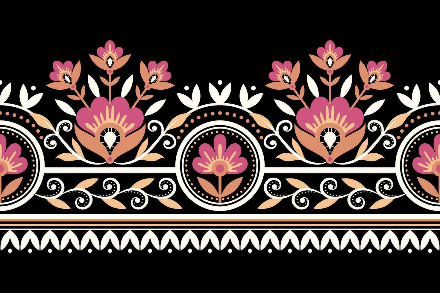 Ethnic Seamless borders and flower ornament motif draws working illustration flowers and  ornament motif design elements Neckline pattern lace embroidery textile floral vector