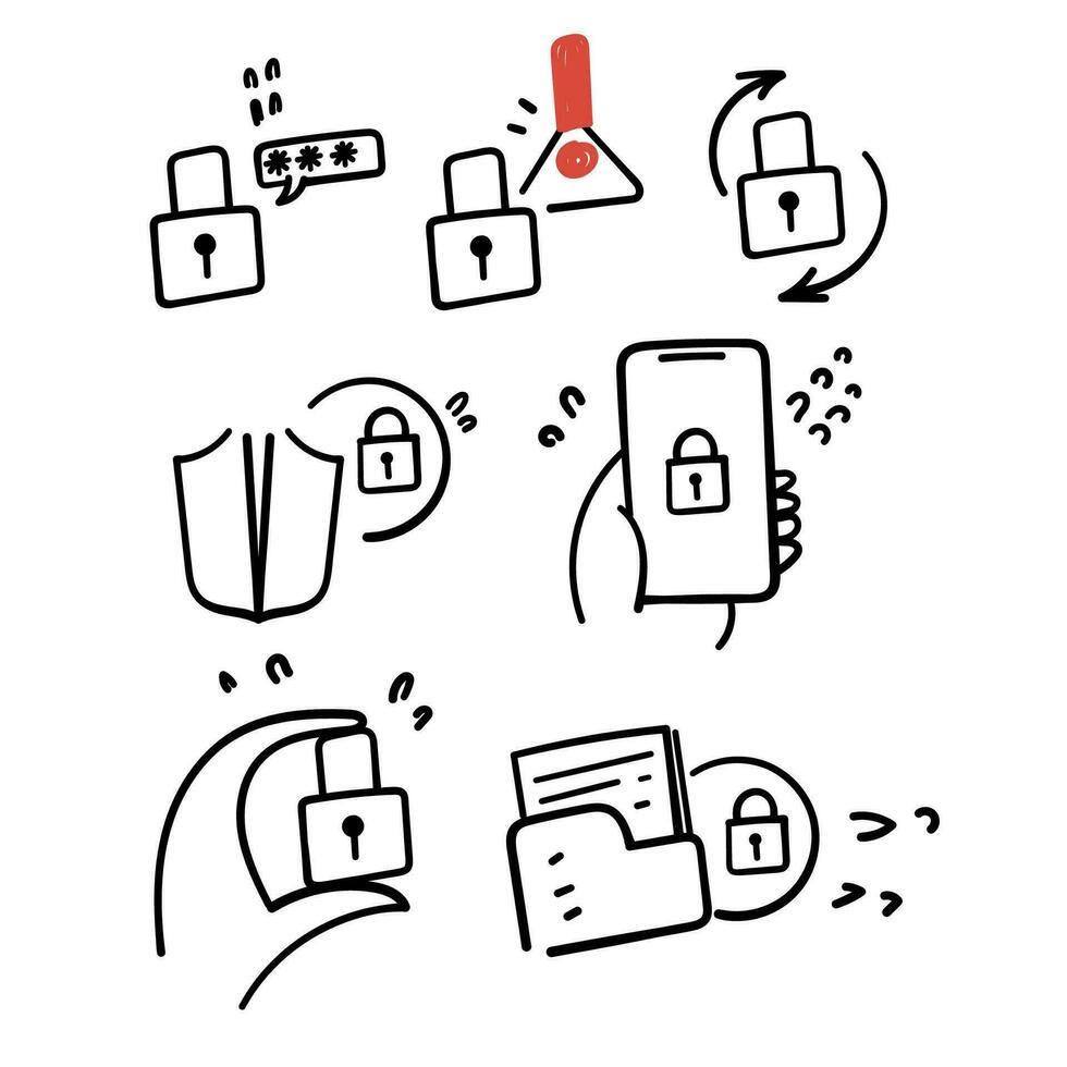 hand drawn doodle Set of Locks Related Vector illustration