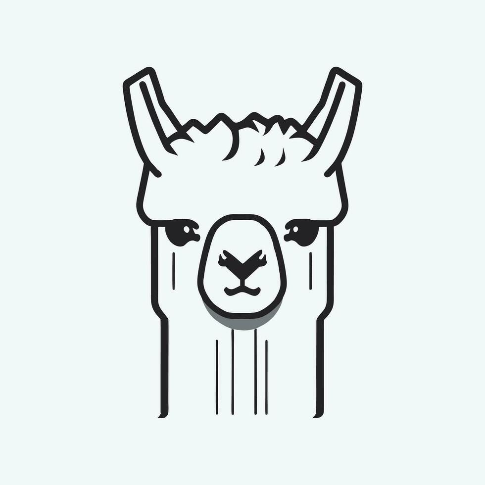 llama, alpaca contorno vector, sencillo frio blanco llama cabeza dibujo con Gafas de sol, mano dibujado vector ilustración para logo, tarjetas, camisetas, casos.