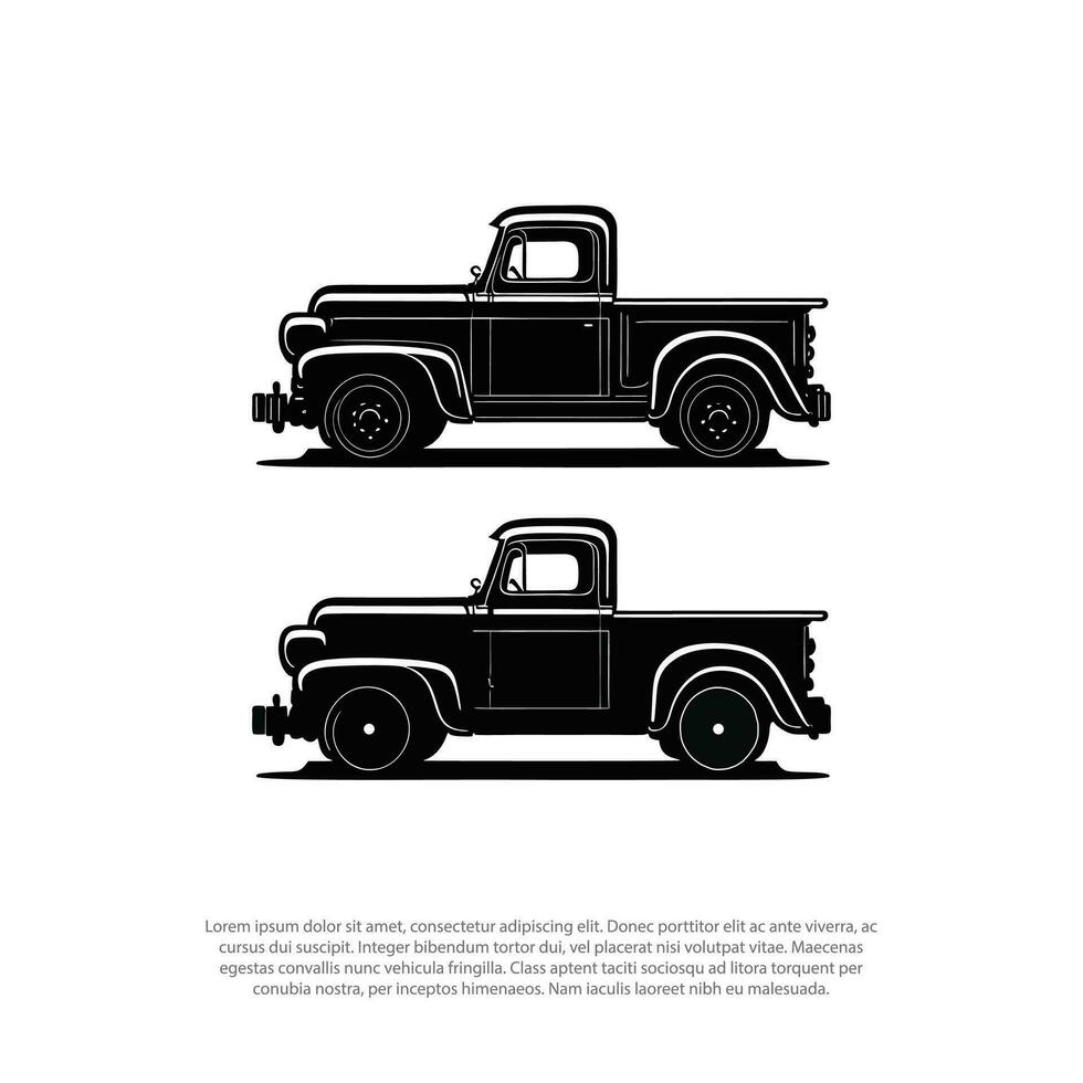 Monochrome illustration of classic retro vintage style truck. Isolated on white background vector