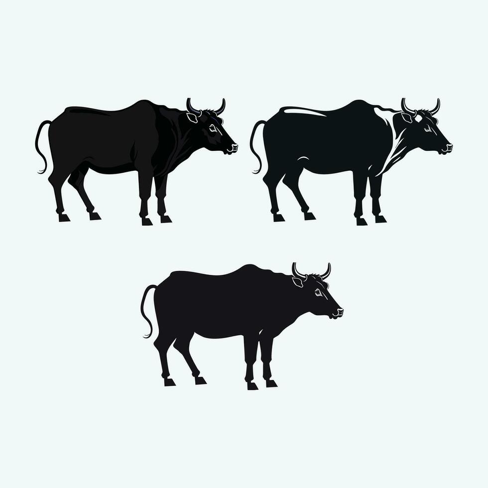 Vector silhouette of the cow template detail and simple. Farm animal, side view