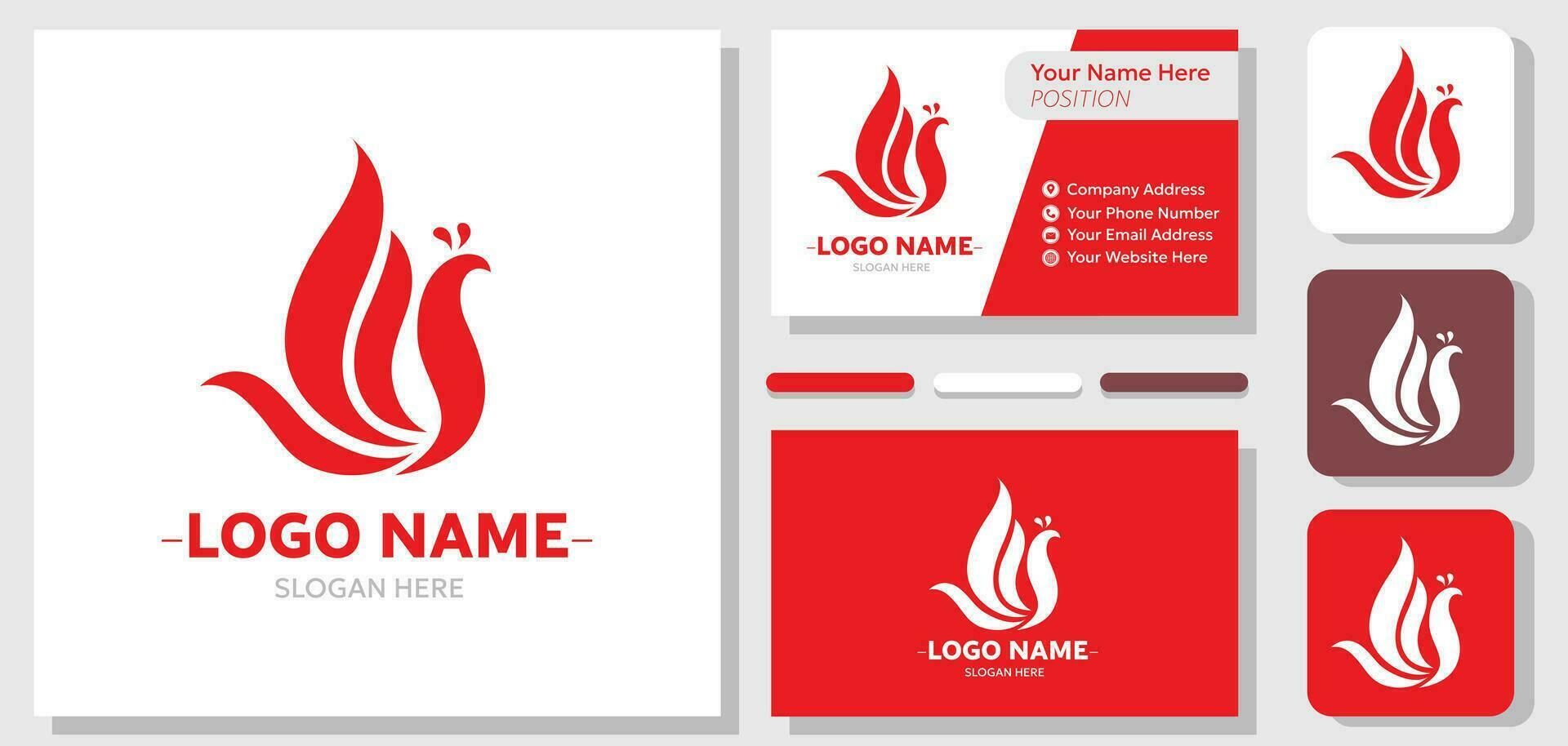 Flame Bird Logo and Business Template Set vector