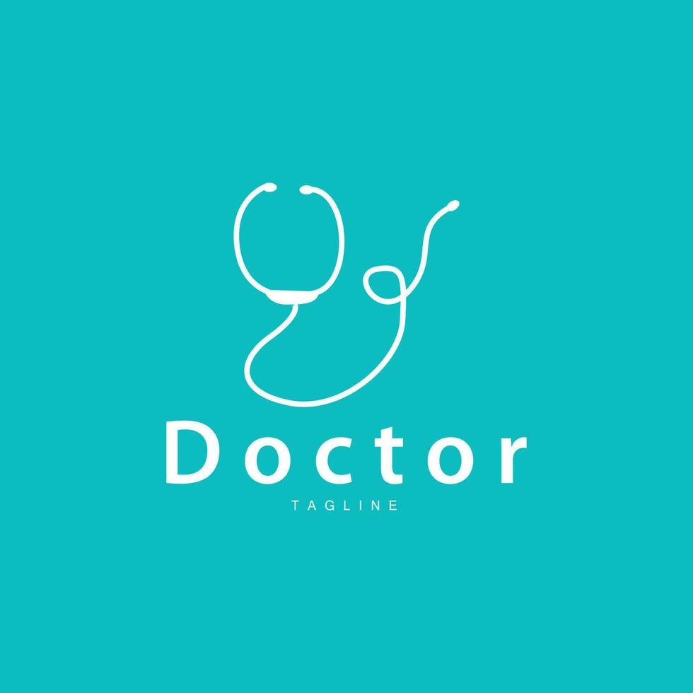 Stethoscope Logo, Health Doctor Design Simple Line Vector Symbol Illustration