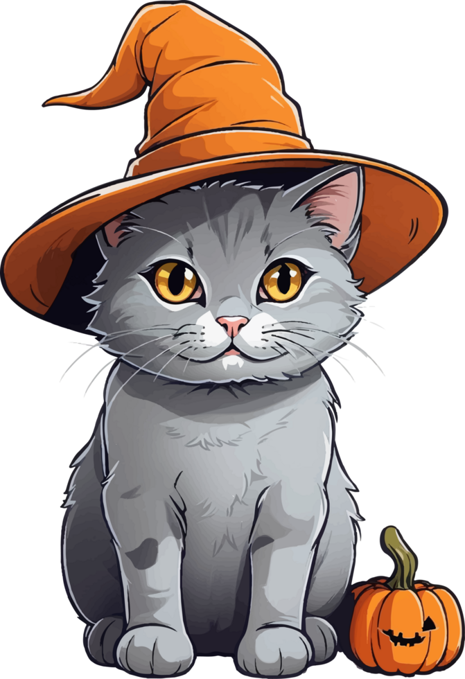 Grey Cat Halloween Cartoon AI Generative png