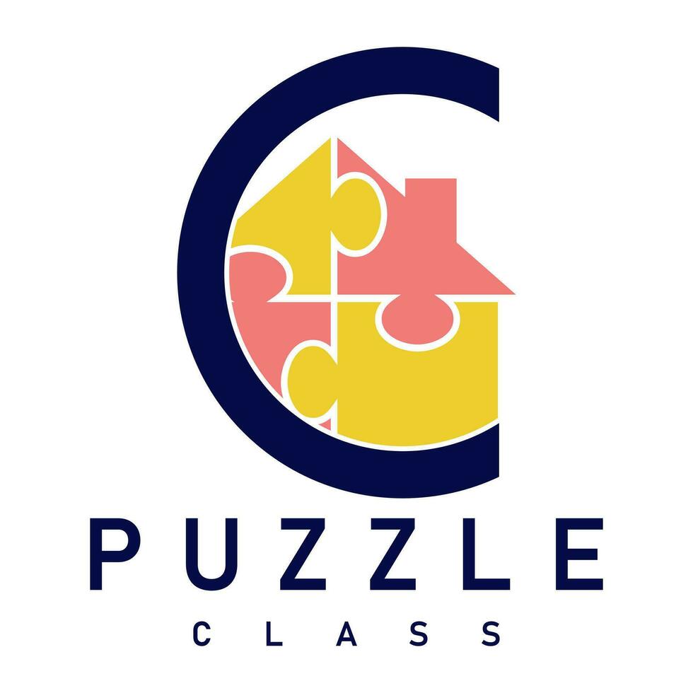 puzzle class logo design vector art
