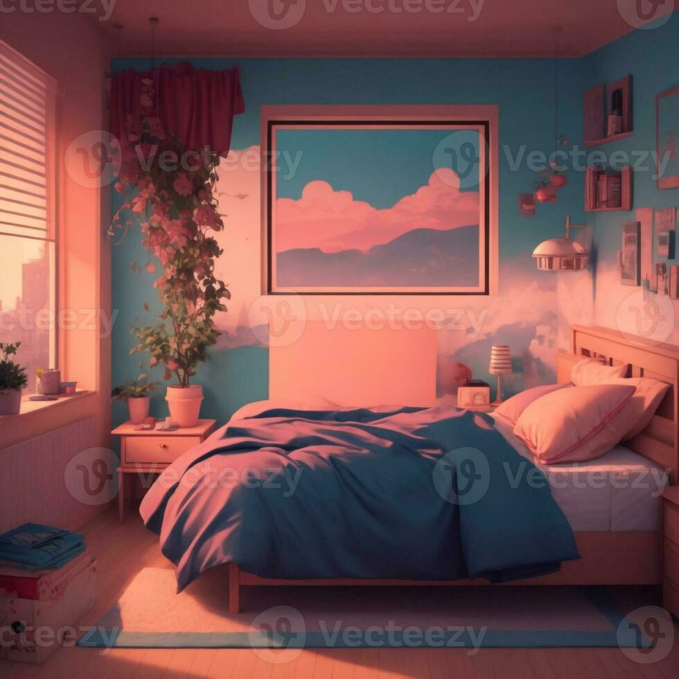 lofi cama habitación ai generado foto