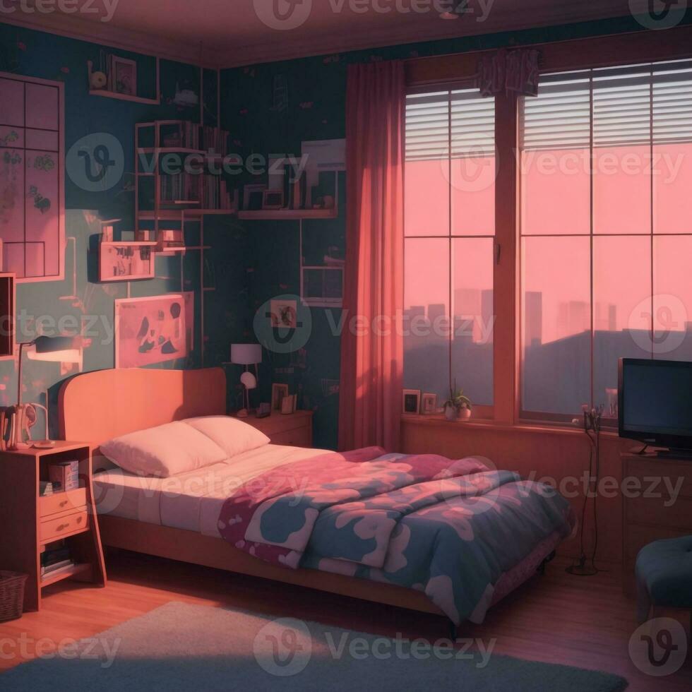 Lofi Bed Room AI generated photo