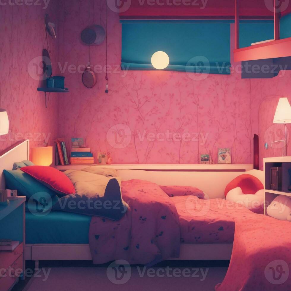 lofi cama habitación ai generado foto