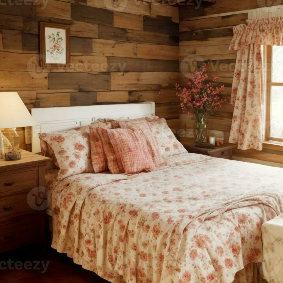 Rustic bedroom AI generated. photo