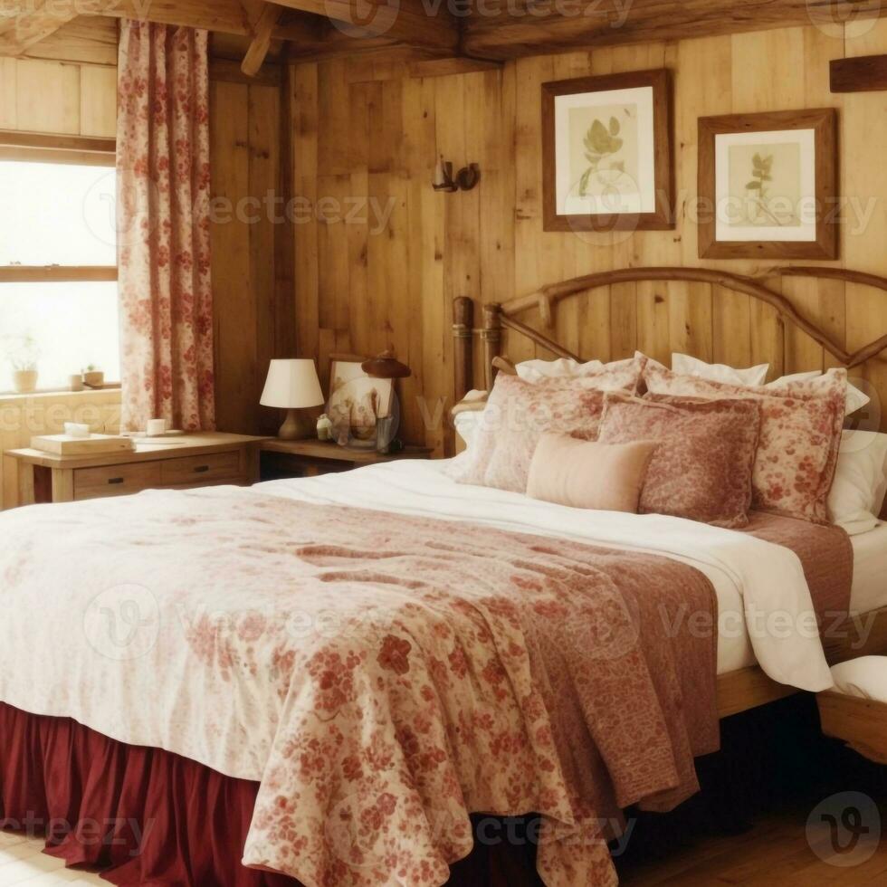 Rustic bedroom AI generated. photo