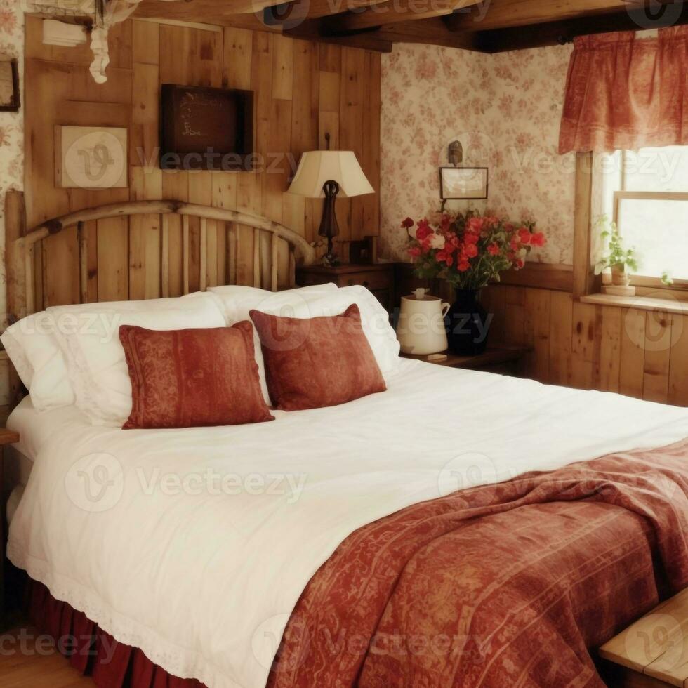 Rustic bedroom AI generated. photo