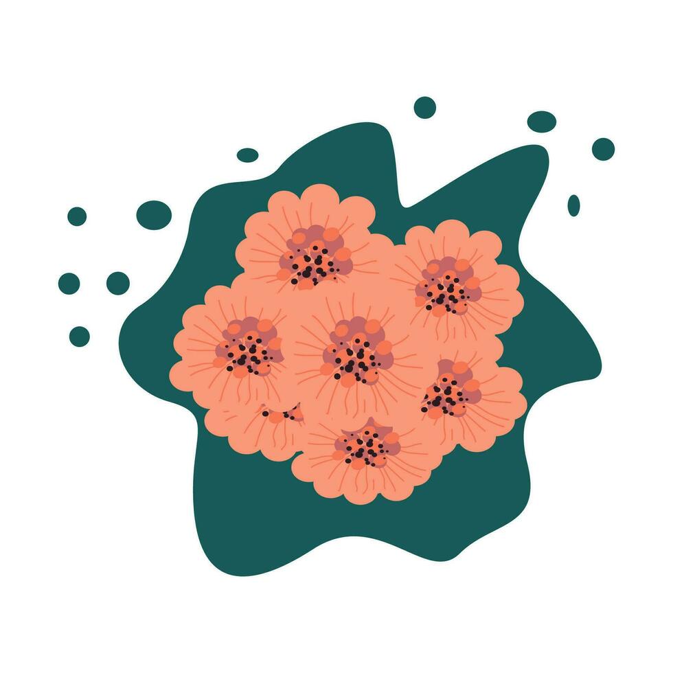 bouquet of peonies in folklore style on a white background. Vector illustration for print.