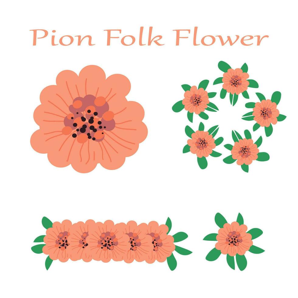 a set of design elements of a peony flower for decorating the site and printed materials. vector