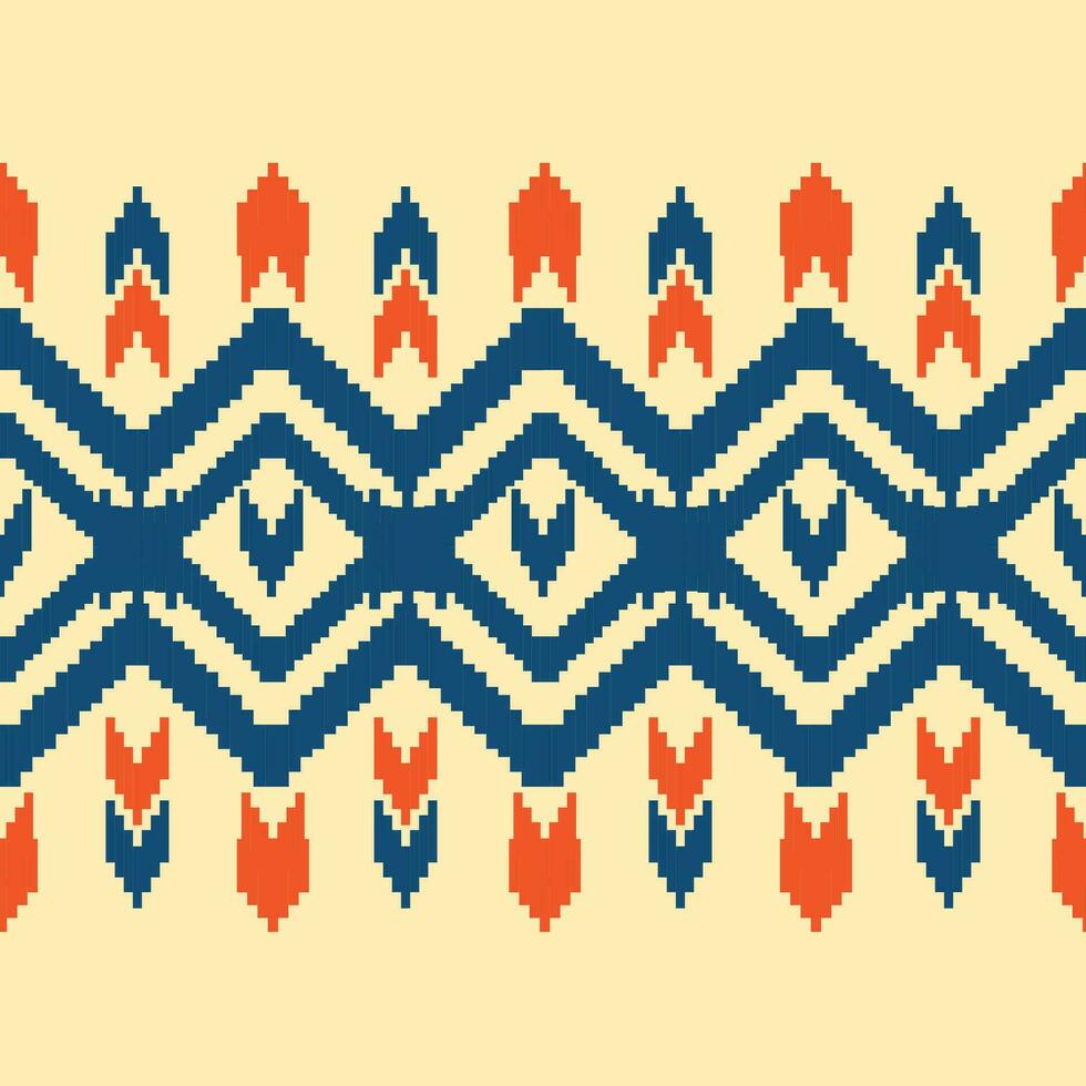 arte abstracto étnico ikat. patrón impecable en estilo tribal, bordado folclórico y mexicano. estampado de adornos de arte geométrico azteca.diseño para alfombras, papel pintado, ropa, envoltura, tela, cubierta, textil vector