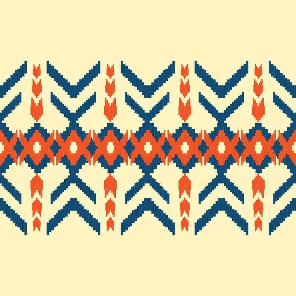 arte abstracto étnico ikat. patrón impecable en estilo tribal, bordado folclórico y mexicano. estampado de adornos de arte geométrico azteca.diseño para alfombras, papel pintado, ropa, envoltura, tela, cubierta, textil vector