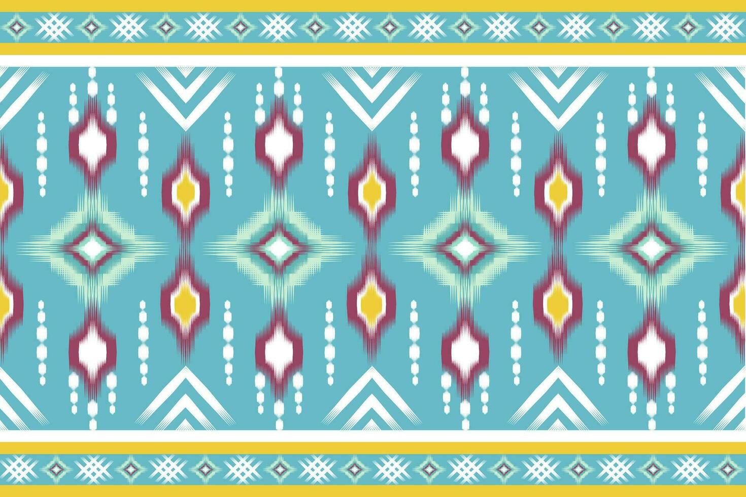 africano ikat cachemir bordado en azul fondo, tradicional sin costura geométrico patrón, azteca resumen modelo diseño para vector