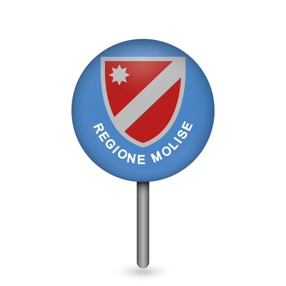 Map pointer with Molise Flag. Region of Italy. Vector illustration.