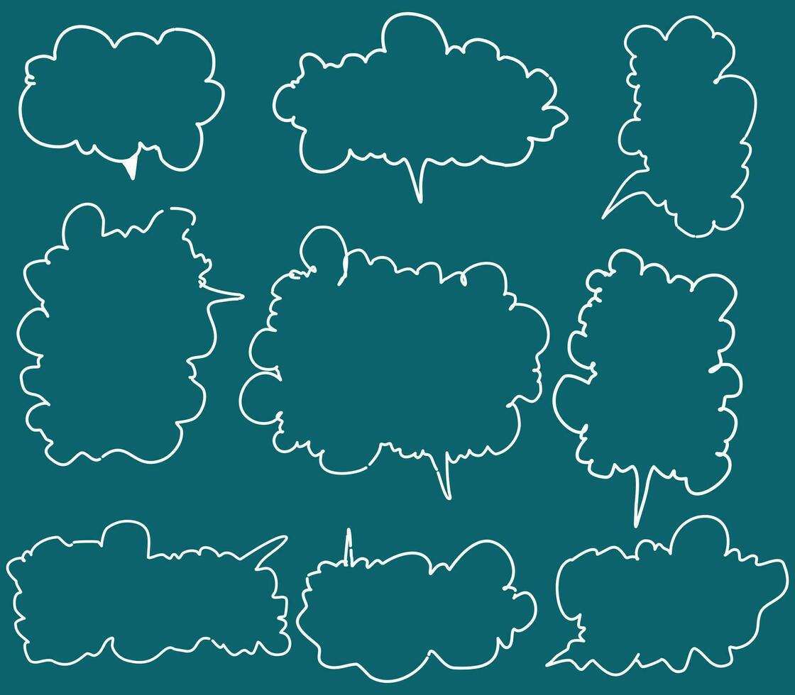 Set speech bubbles on black background. chat box or chat vector square and doodle message or communication icon Cloud speaking for comics and minimal message dialog