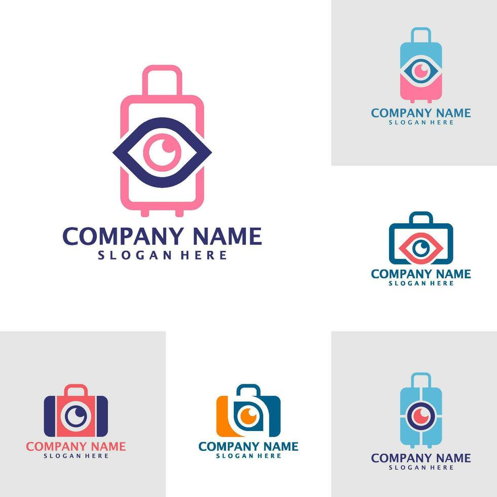 Set of Eye with Suitcase logo design vector. Suitcase logo design template concept vector