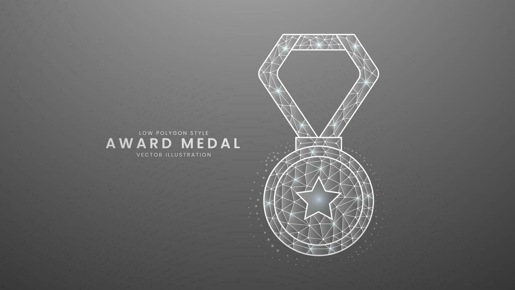 Silver ward medal with ribbon. Champion and winner awards medal, Modern digital low polygon style vector illustration